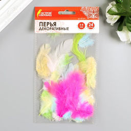 Цена за 2 шт. Перья декоративные «Карнавальные», 5-8 см, набор 24 шт., 6 цветов, пастель, ассорти
