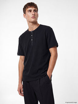 Henley Yaka Regular Fit Erkek Ti??rt
