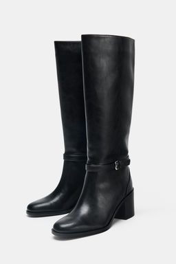 BUCKLE BLOCK HEEL BOOTS