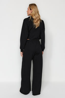 Siyah Kal?n Extra Wide Leg Yuksek Bel Orme Esofman Alt? Pantolon TWOAW24EA00043 - Trendyolmilla фото 5