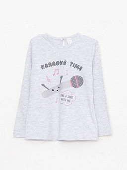 Bisiklet Yaka Uzun Kollu Bask?l? K?z Bebek Ti??rt