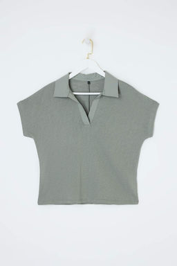 Ekru Regular/Normal Kal?p Polo Yaka Dusuk Kol Orme T-Shirt TWOSS26TS00078 - Trendyolmilla фото 3