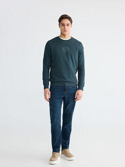 Bisiklet Yaka Bask?l? Erkek Kal?n Sweatshirt