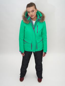 Куртка спортивная женская зимняя с мехом салатового цвета 551777Sl - SkiingBird фото 7