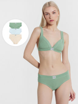 Цена за 2 штуки! Трусы женские слипы мультипак (3 шт.) в бежевом и зеленом цвете