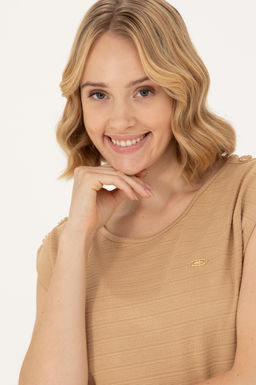 Женская футболка светло-коричневого цвета с круглым вырезом Неожиданная скидка в корзине - U.s. polo assn фото 9
