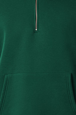 Zumrut Yesili Oversize/Genis Kesim Fermuarl? Kapusonlu Ici Polarl? Basic Sweatshirt TMNAW25SW00050