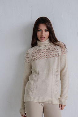 10294 Свитер с ажурной кокеткой бежевый - Martichelli фото 22