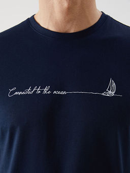 Bisiklet Yaka Bask?l? Penye Erkek Ti??rt