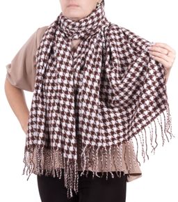 Палантин с кистями, гусиная лапка MAGROM, коричневый, 190 х 75 см, из вискозы и шерсти