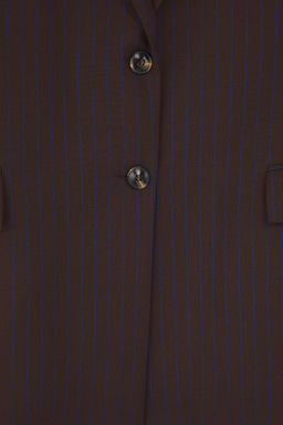 Kahverengi Koyu Mavi Cizgili Oversize Blazer Ceket TWOAW26BC00025 - Trendyolmilla фото 6