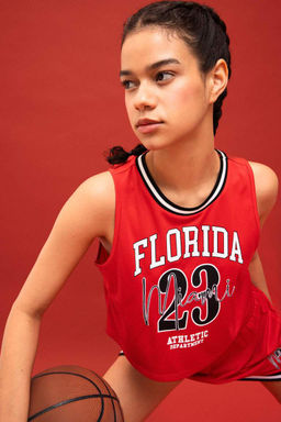 Укороченная майка с принтом DeFactoFit с круглым вырезом фото 6