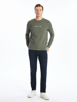 Bisiklet Yaka Uzun Kollu Bask?l? Erkek Sweatshirt