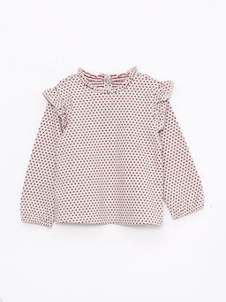 Dik Yaka Uzun Kollu Desenli K?z Bebek Ti??rt