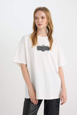 Cool Beetlejuice Oversize-футболка с широким кроем и круглым вырезом с короткими рукавами и принтом - Defacto фото 4