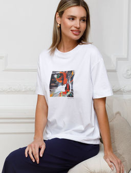 Футболка с принтом свободная из премиального 100% хлопка