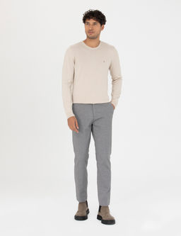 Gri Slim Fit _izgili Kanvas Pantolon
