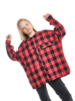 Рубашка в клетку оверсайз с длинным рукавом (128-146см) 22-7462 красная клетка - Mini maxi фото 4