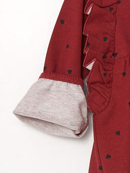 Bisiklet Yaka Uzun Kollu Bask?l? K?z ?ocuk Elbise