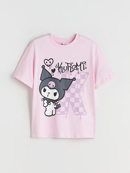 Bisiklet Yaka Kuromi Bask?l? K?z ?ocuk Ti??rt