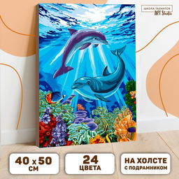 Картина по номерам на холсте с подрамником Дельфины-друзья 40 50 см