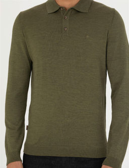 A__k Ye_il Regular Fit Polo Yaka Y_n Kar___ml_ Basic Triko Kazak