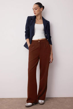 Kahverengi Wide Leg/Genis Paca Dokuma Kumas Pantolon TWOAW22PL0139