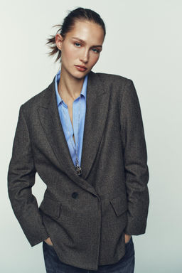 OVERSIZE DOUBLE-BREASTED CHECK BLAZER WITH WOOL