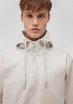 Kapusonlu Bej Sweatshirt - Mavi фото 6