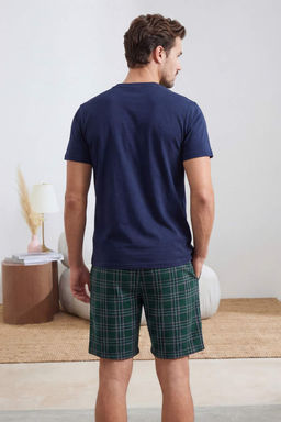 Lacivert Regular Dugmeli Yaka Ekose Pamuklu Pijama Tak?m? TMNSS26PT00012