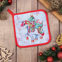 Прихватка Дракон и единорожка 17х17 см, 35% хл, 65% пэ, ватин 250 г/м2