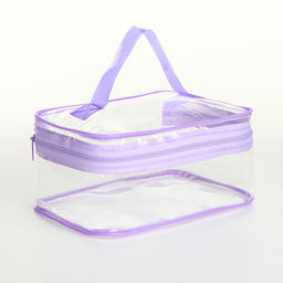 Косметичка-сундучок на молнии, маленькая, с ручкой, прозрачная, сиреневая
