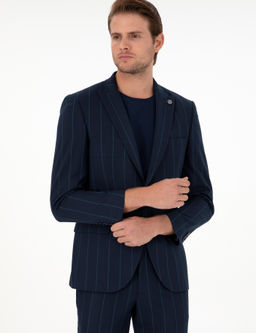 Lacivert Ex. Slim Fit _izgili Tak_m Elbise