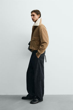LEATHER AND SUEDE JACKET WITH FAUX SHEARLING - Zara фото 4