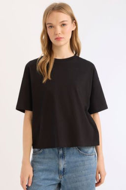 Coool Loose Fit Bisiklet Yaka Basic Duz Kal?n Kumas K?sa Kollu Tisort