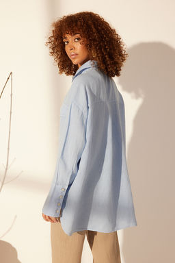 Mavi %100 Keten Oversize Gomlek TWOSS24GO00125