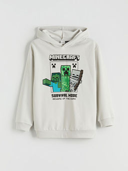 Kap??onlu Minecraft Bask?l? Erkek ?ocuk Kal?n Sweatshirt