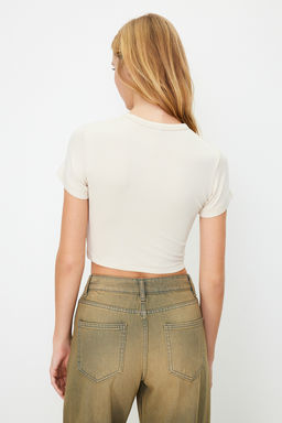 Premium Haki-Ac?k Tas 2li Paket Crop Viskoz/Yumusak Kumas Esnek Orme Bluz TWOSS23BZ00108