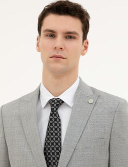 A__k Gri Extra Slim Fit Y_n Tak_m Elbise