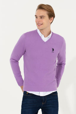 U. S. Polo Assn Мужской базовый трикотажный свитер сиреневого цвета с v-образным вырезом
