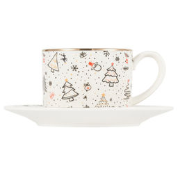 42939 GIPFEL Чайная пара CHRISTMAS: чашка 250 мл, блюдце 14 см. Материал: фарфор. Цвет: белый.  фото 3