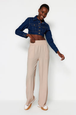 TRENDYOLMILLA Siyah Wide Leg/Genis Paca Beli Lastikli Dokuma Pantolon TWOSS22PL00024  фото 46