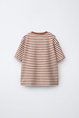CONJUNTO CAMISETA Y BERMUDA RAYAS EFECTO TOALLA / marron/blanco