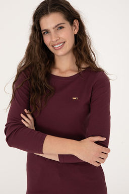 Kad_n Bordo Slim Bisiklet Yaka Basic Sweatsh_rt