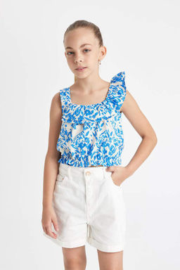 Блузка без рукавов с узором для девочки - Defacto фото 3