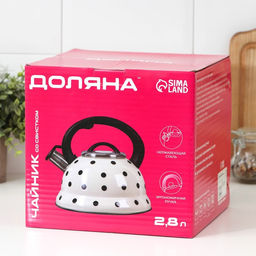 Чайник со свистком из нержавеющей стали Доляна «Горошек», 2.8 л, цвет айвори