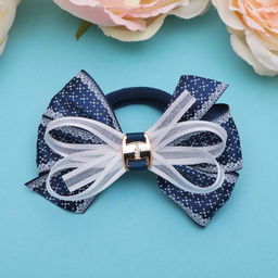 Цена за 6 шт. Бант для волос на резинке «Школьница», мелкий узор, 8 см, бело-синий