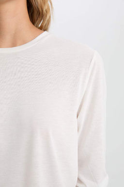 Женская обычная посадка с круглым вырезом, базовая простая повседневная футболка с длинными рукавами - Defacto фото 5