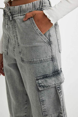 Джинсовые брюки с высокой талией и удобной посадкой, с гибкой талией и длинными штанинами - Defacto фото 6