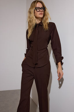 Kahverengi Limited Edition Kravat Detayl? Fitted Gomlek TWOAW26GO00047 - Trendyolmilla фото 11